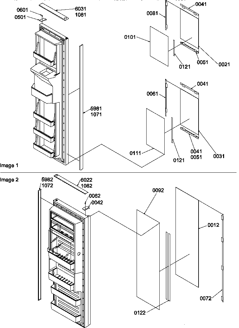 Amana SRD25VPE-P1190326WE refrigerator/freezer door trim and panels diagram
