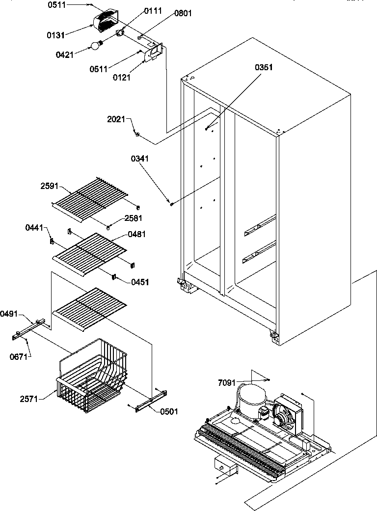 Amana SCD22TBL-P1303515WL freezer shelves and light diagram