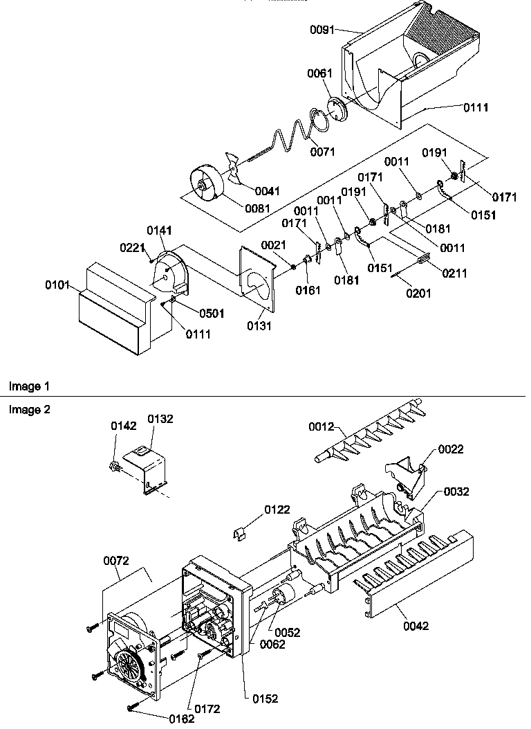 Amana SCD22TBL-P1303515WL ice bucket auger and ice maker parts diagram