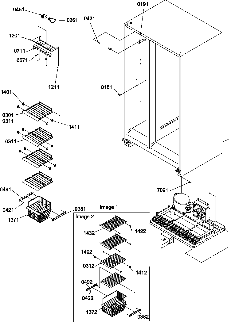 Amana SM22TBL-P1190212WL freezer shelves and light diagram
