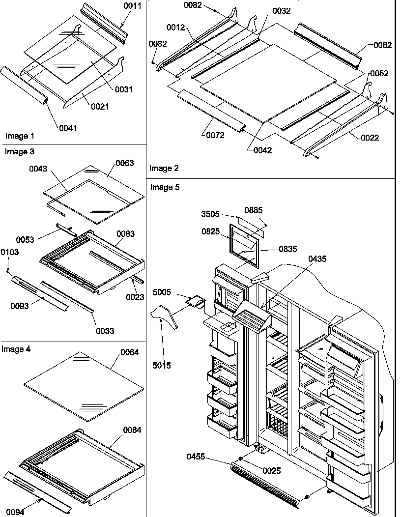 Amana SQD25VL-P1190430WL shelving, crisper assemblies & toe grill diagram