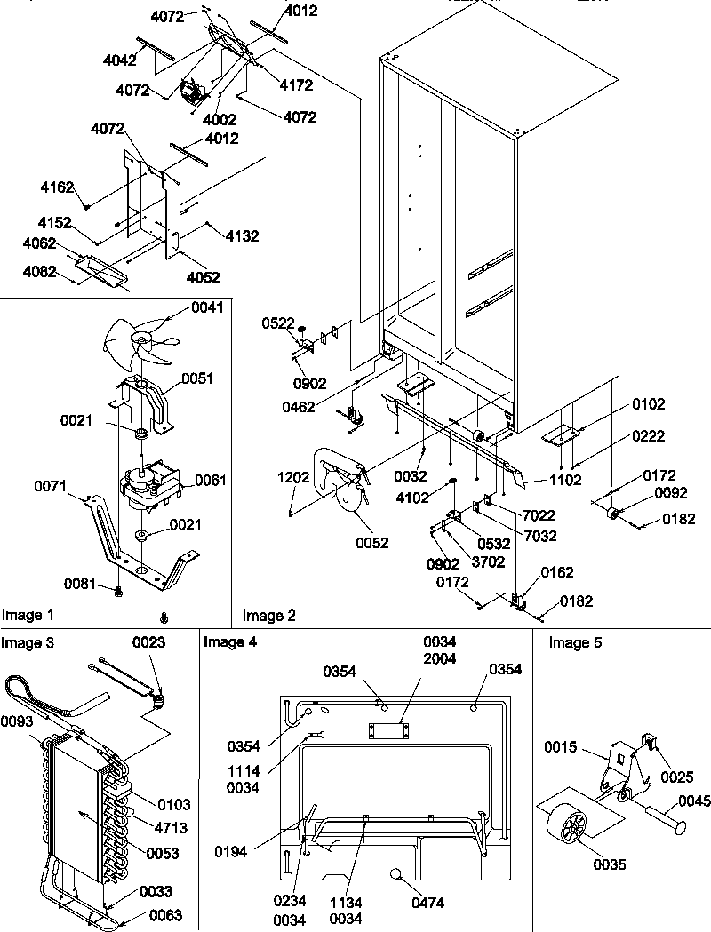 Amana SQD25VL-P1190430WL drain system, rollers, and evaporator assy diagram