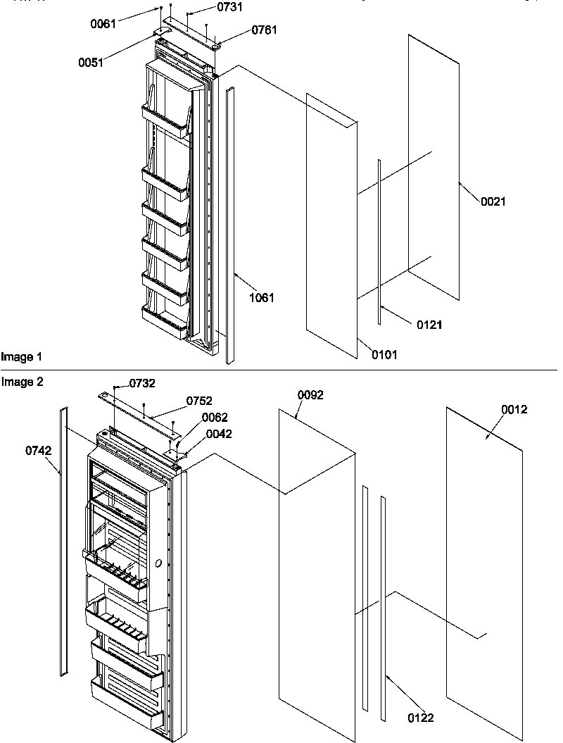 Amana SBIE20TPW-P1190708WW refrigerator/freezer door trim and panels diagram