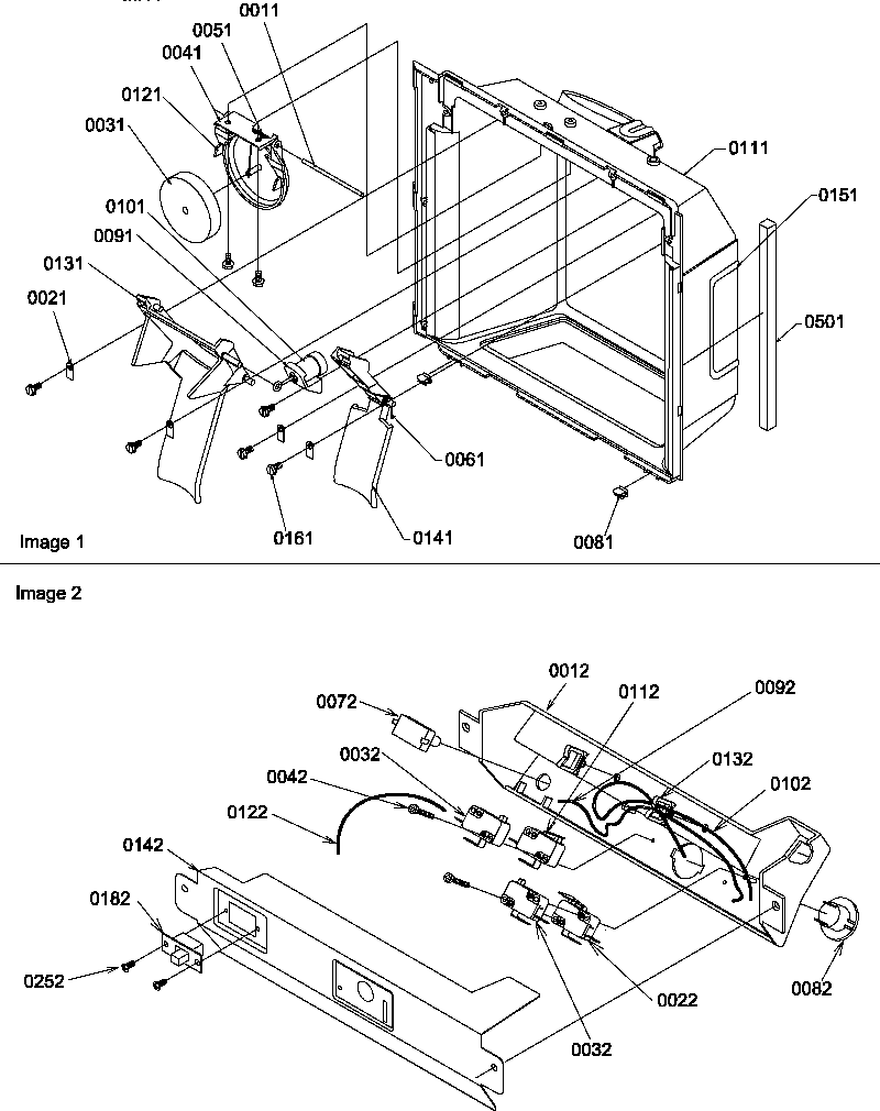 Amana SMD22TBW-P1303506WW ice/water cavity and electronic bracket assy diagram