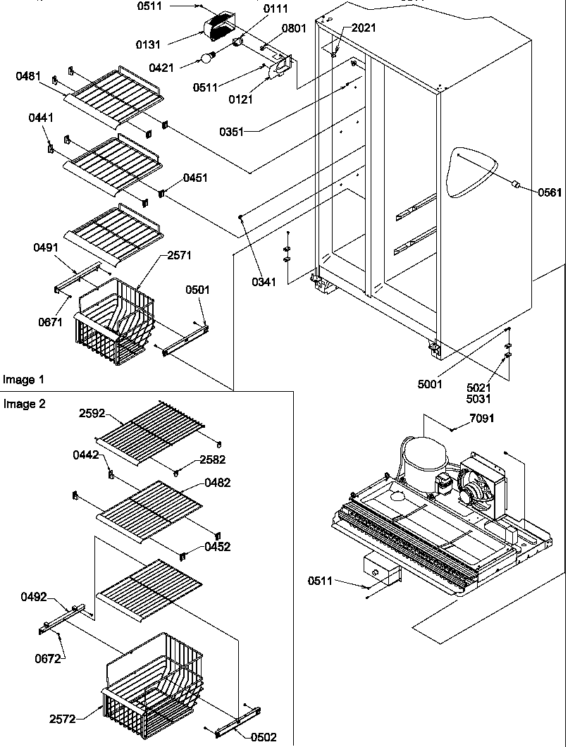 Amana SMD22TBW-P1303506WW freezer shelves and light diagram