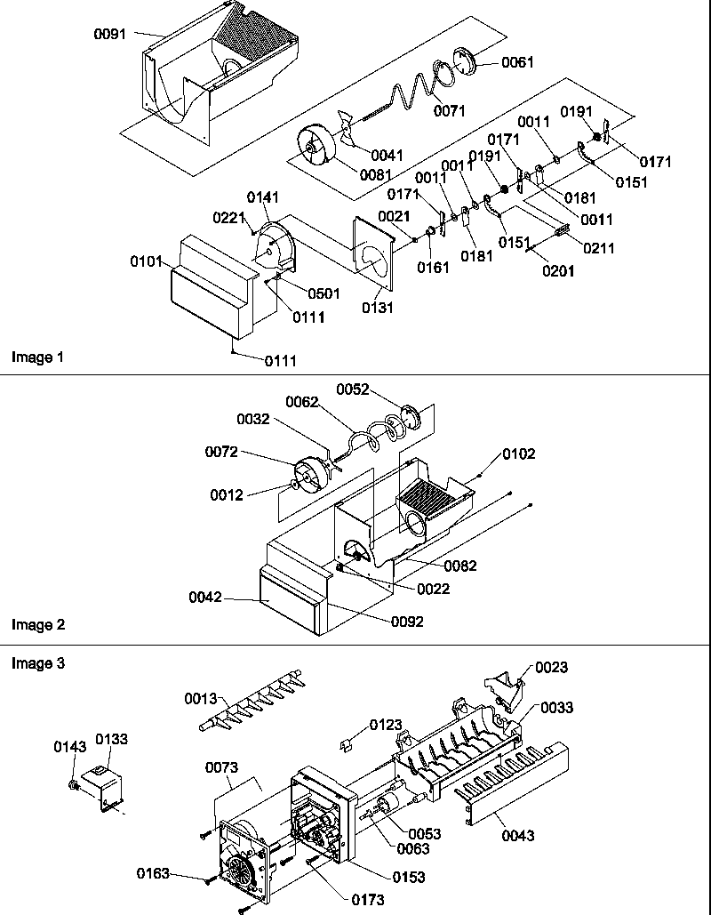 Amana SMD22TBW-P1303506WW ice bucket auger and ice maker parts diagram