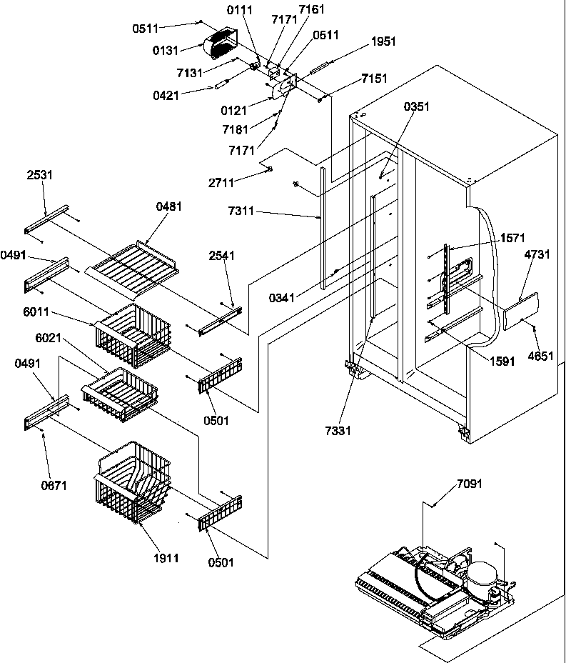 Amana SRD520TW-P1313101WW freezer shelves and light diagram