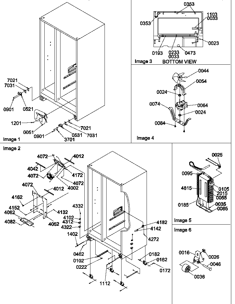 Amana SRD520TW-P1313101WW rollers, hinges, and evaporator assemblies diagram