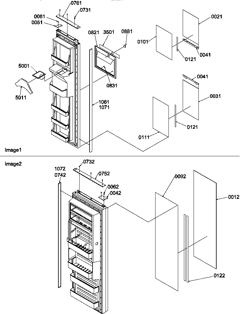 Amana SBD20TPW-P1190006WW refrigerator/freezer door trim and panels diagram