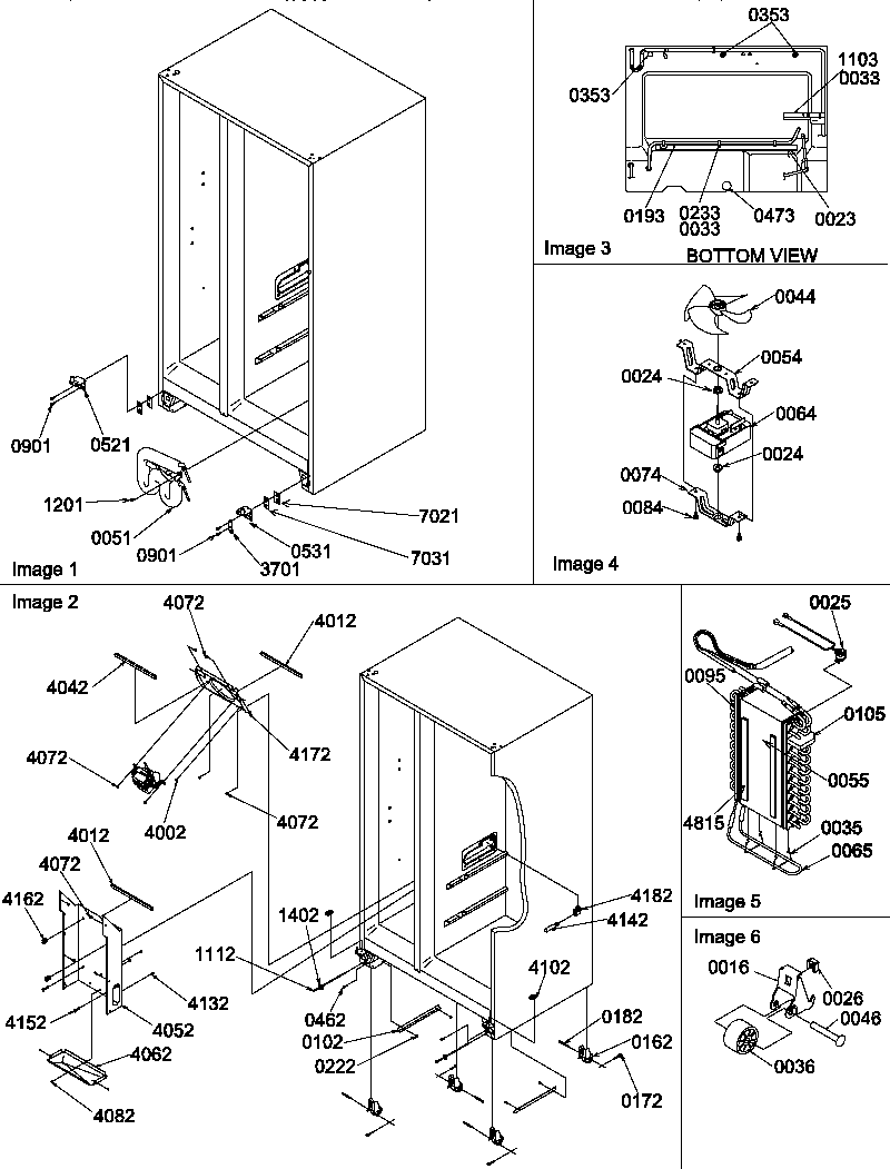 Amana SBD20TPW-P1190006WW drain system, rollers, and evaporator assy diagram
