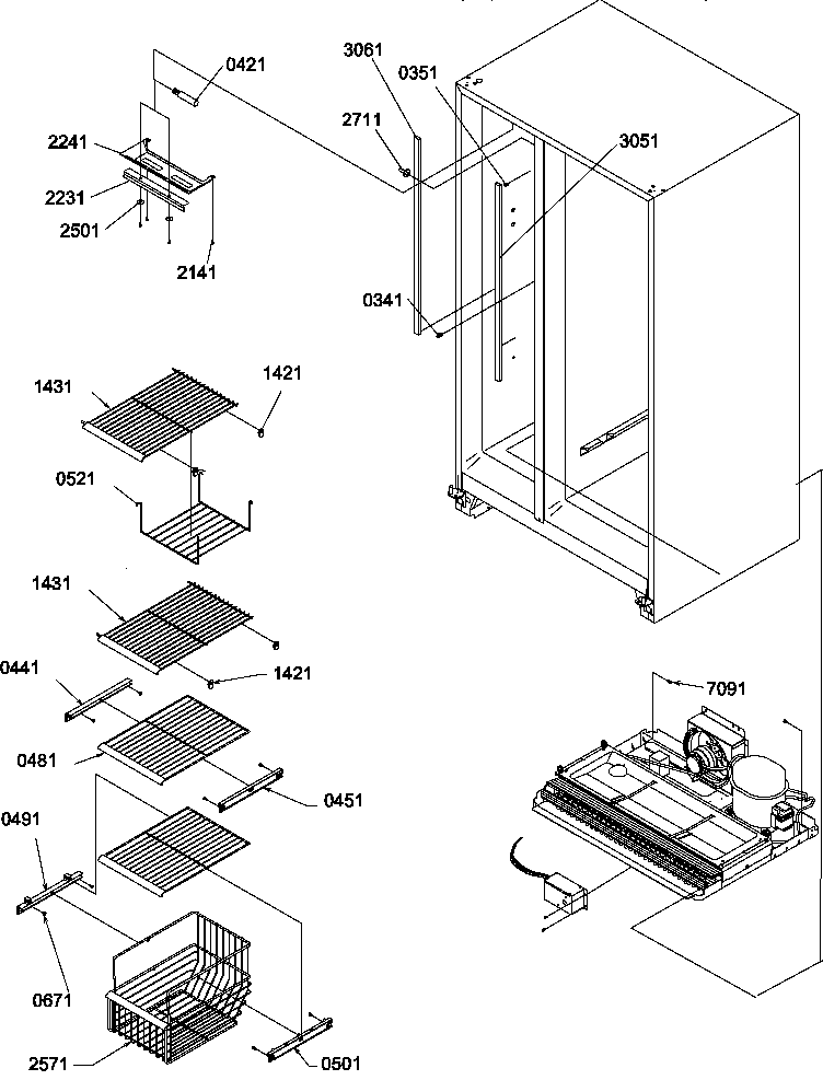 Amana SX322S2L-P1313801WL freezer shelves and lights diagram