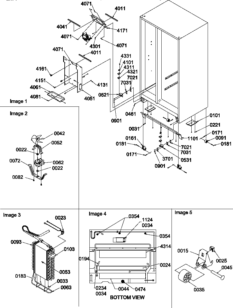 Amana SX322S2L-P1313801WL drain system, rollers, and evaporator assy diagram