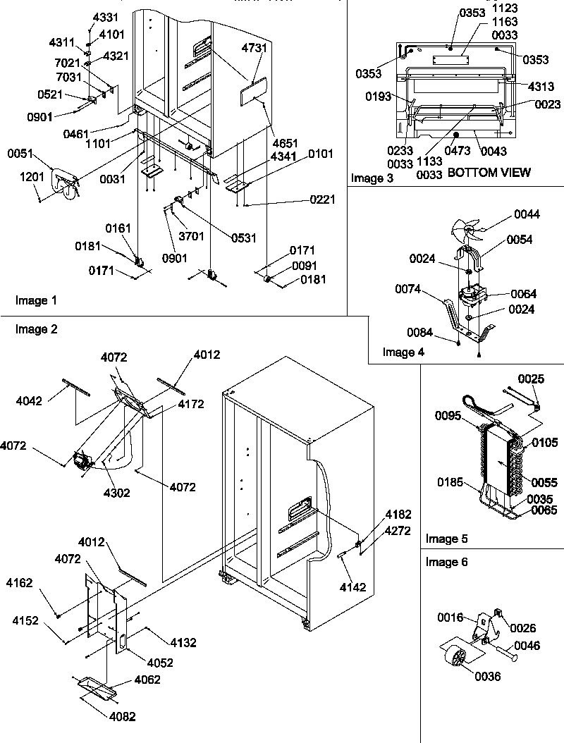 Amana SRD327S3L-P1312502WL drain system, rollers, and evaporator assy diagram