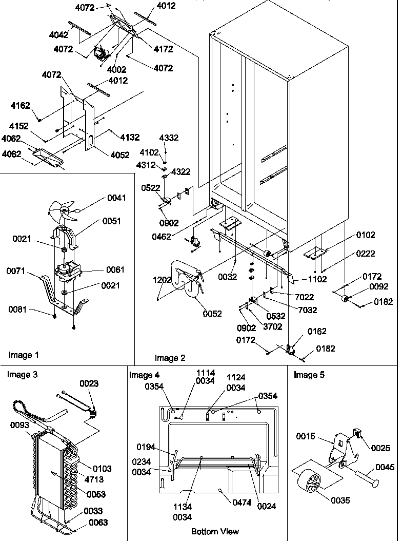 Amana SXD27TE-P1302802WE drain system, rollers, and evaporator assy diagram