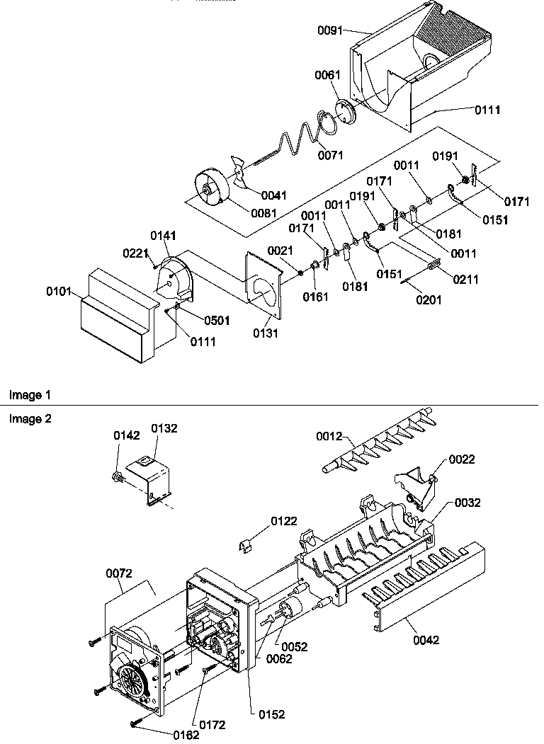 Amana SXD27TE-P1302802WE ice bucket auger and ice maker parts diagram