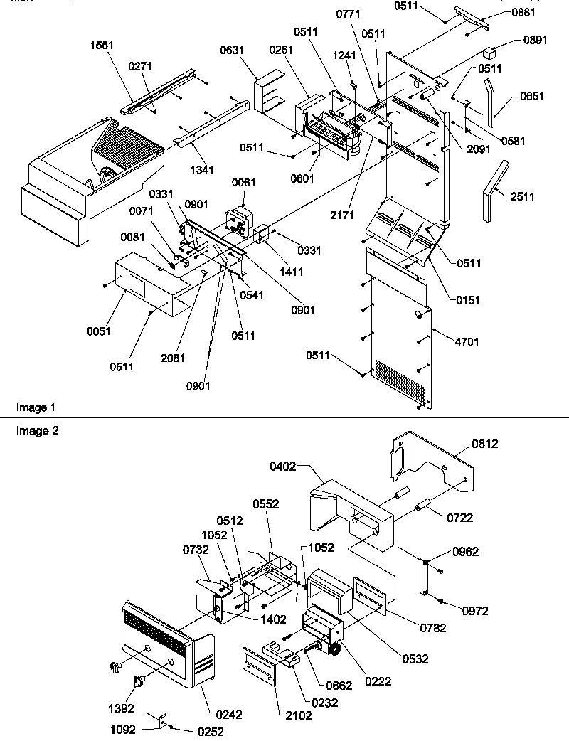Amana SRD27S2E-P1190329WE ice maker/control assy diagram