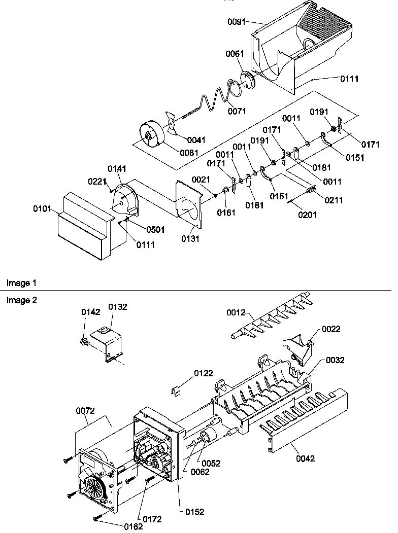 Amana SRD27S2E-P1190329WE ice bucket auger and ice maker parts diagram