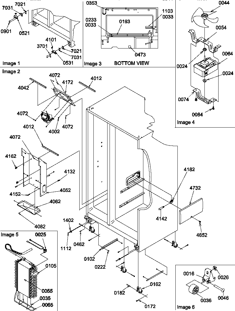 Amana SBI20TPSW-P1190706WW rollers and evaporator assemblies diagram