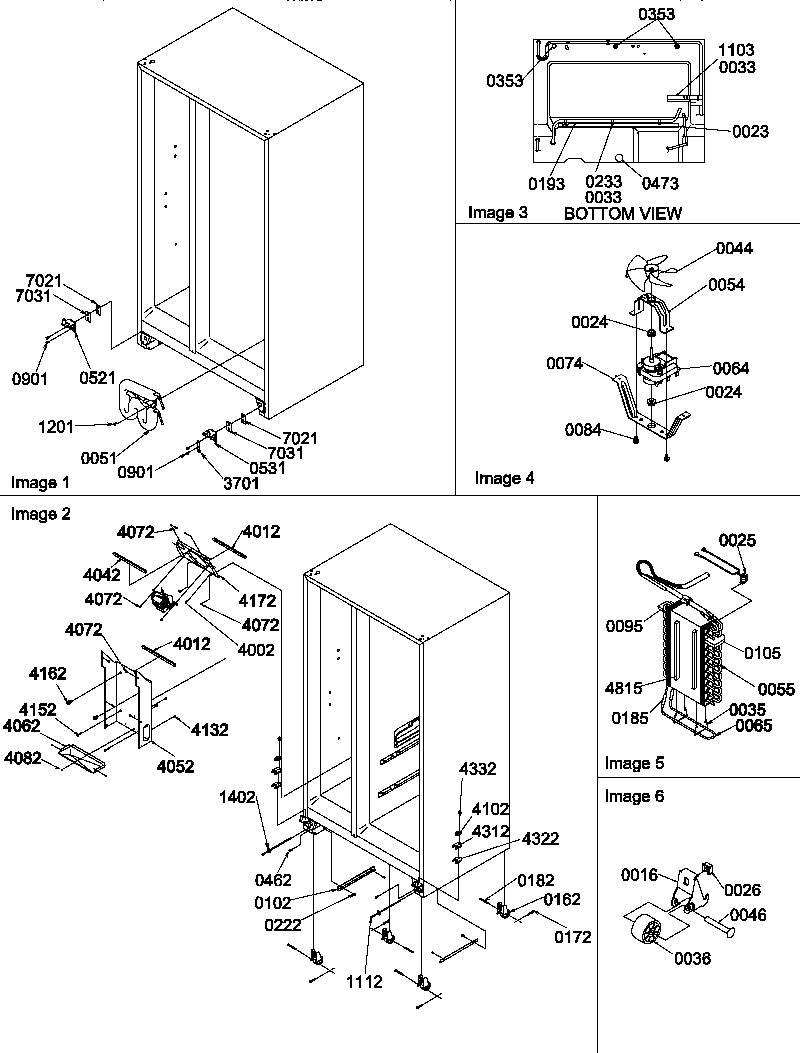 Amana SXD520TE-P1313701WE drain system, rollers, and evaporator assy diagram