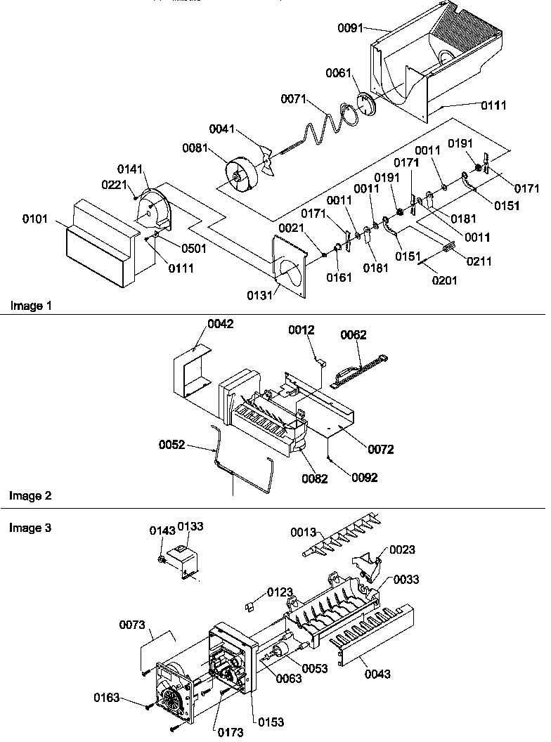 Amana SXD520TE-P1313701WE ice bucket auger, ice maker assy, and ice maker parts diagram