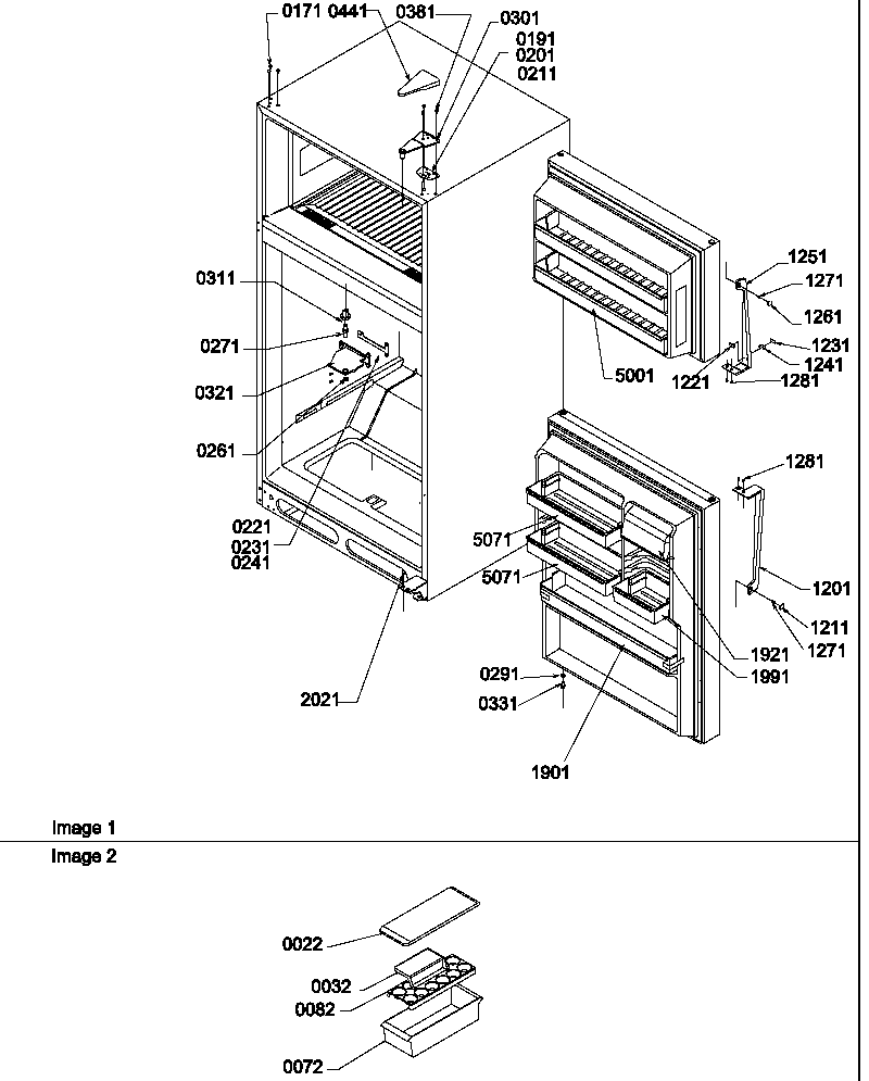 Amana TGI21VW-P1310901WW door,  hinges and accessories diagram