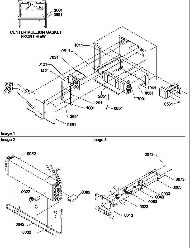 Amana TGI21VW-P1310901WW evaporator and fan motor assemblies diagram