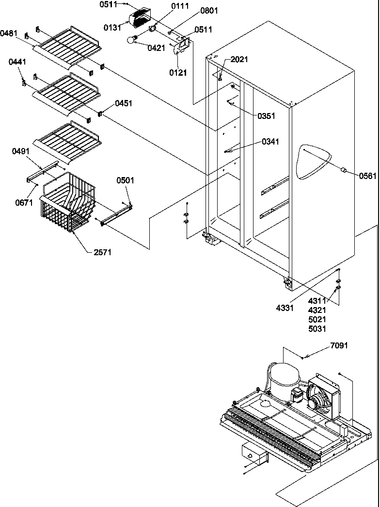 Amana SQD25TW-P1190427WW freezer shelves and light diagram