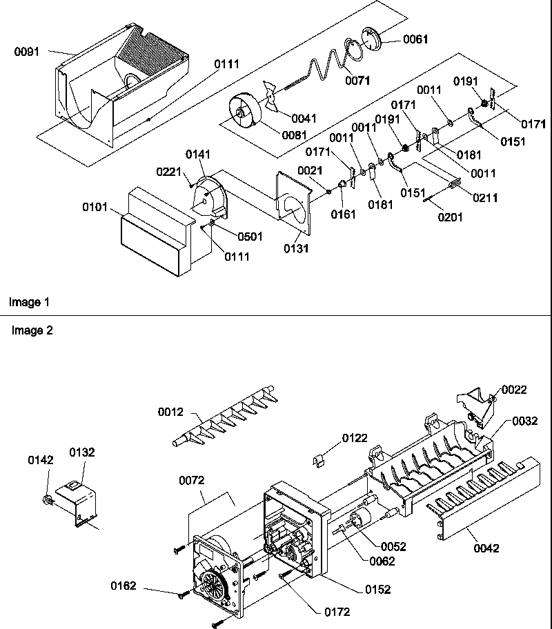 Amana SQD25TW-P1190427WW ice bucket auger and ice maker parts diagram
