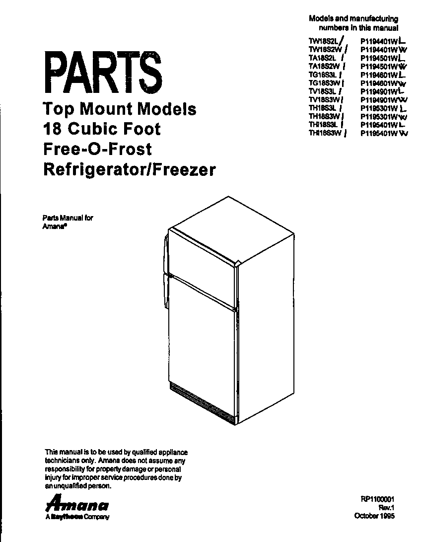 Amana TG18S3W-P1194601WW cover diagram