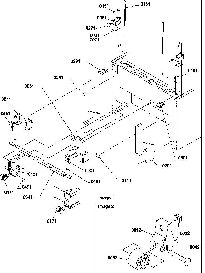 Amana BBI20TE-P1199101WE bottom hinge and roller assembly diagram