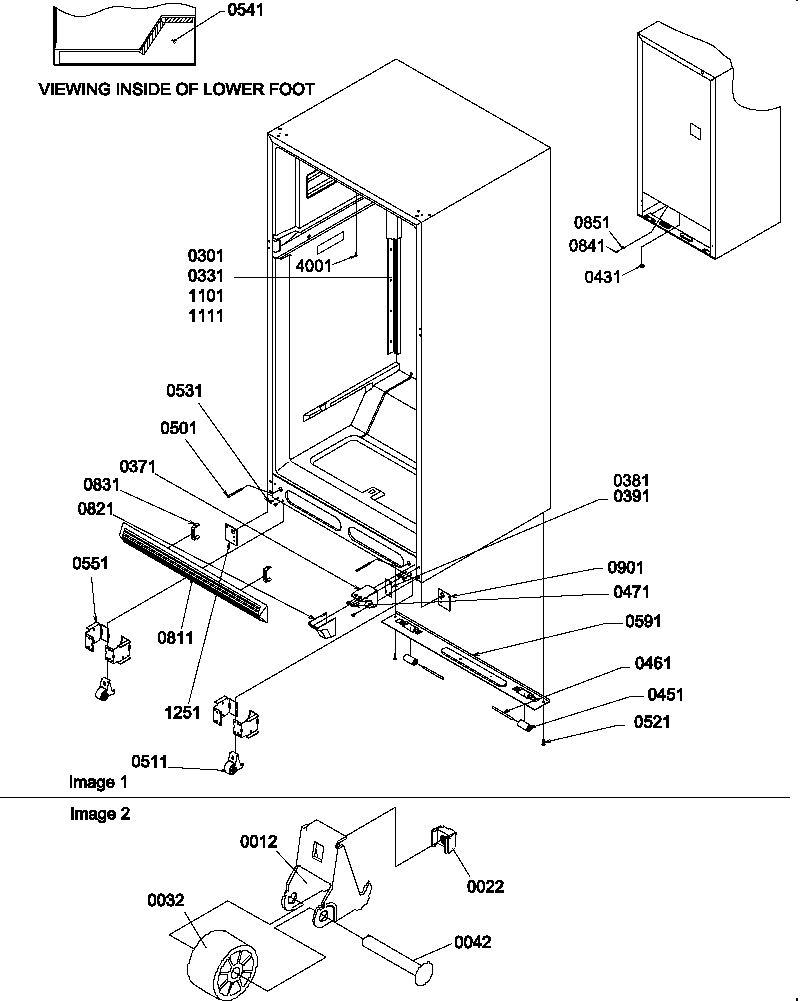 Amana TH21V2L-P1315902WL ladders, lower cabinet and rollers diagram