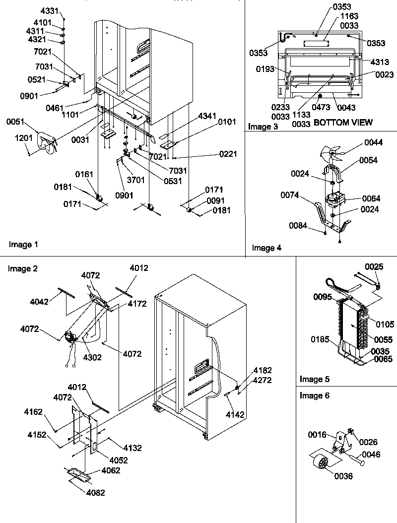 Amana SRDE327S3W-P1307103WW drain systems, rollers, and evaporator assy diagram