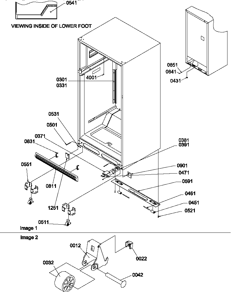 Amana TM18V2W-P1318001WW ladders, lower cabinet and rollers diagram