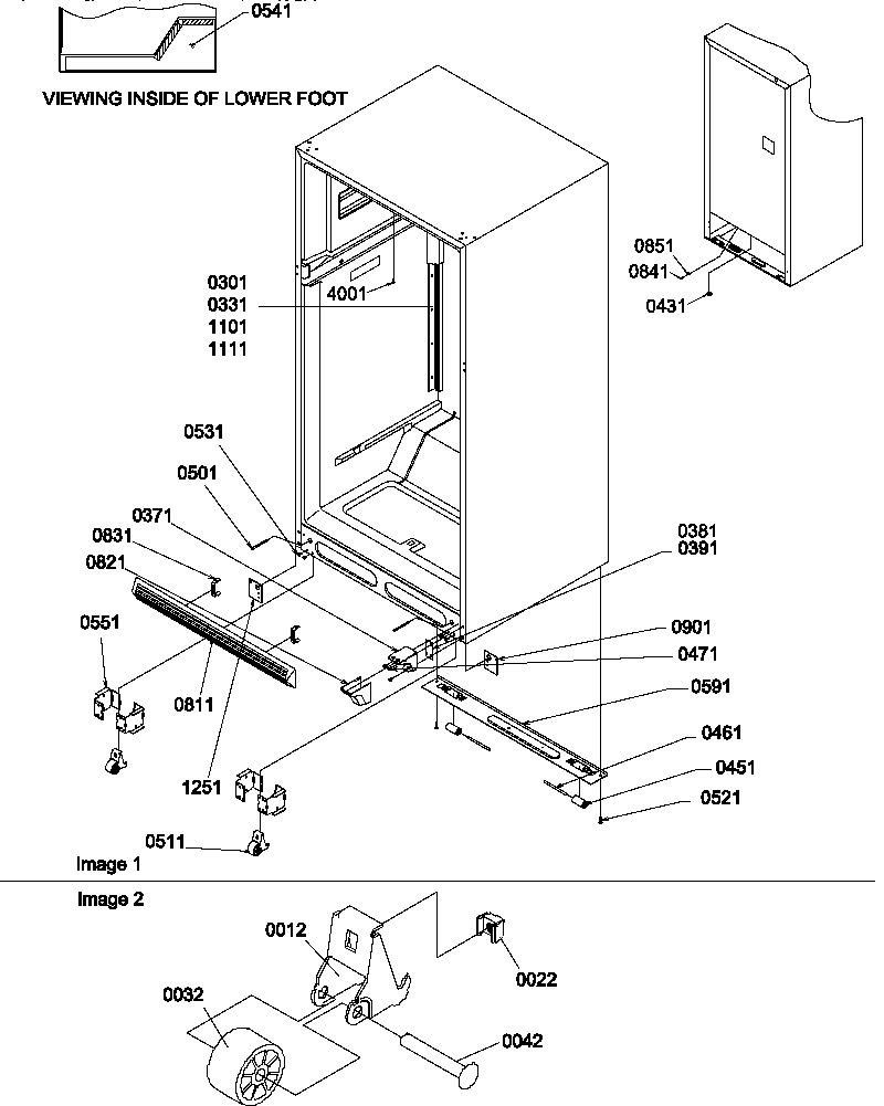 Amana TH18V2L-P1315701WL ladders, lower cabinet and rollers diagram