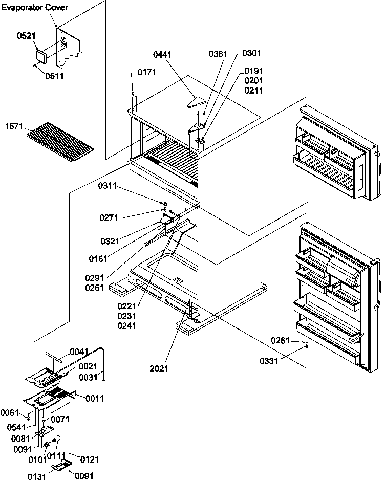 Amana TX19V2W-P1315802WW door hinges and freezer shelf diagram