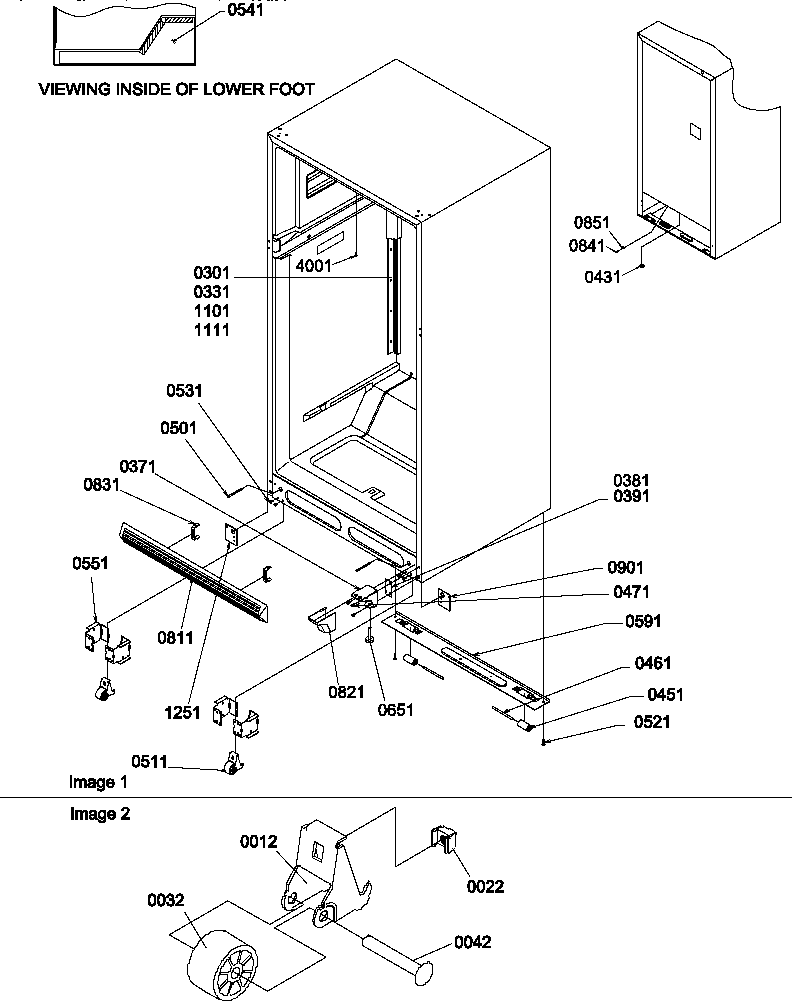 Amana TX19V2W-P1315802WW ladders, lower cabinet and rollers diagram