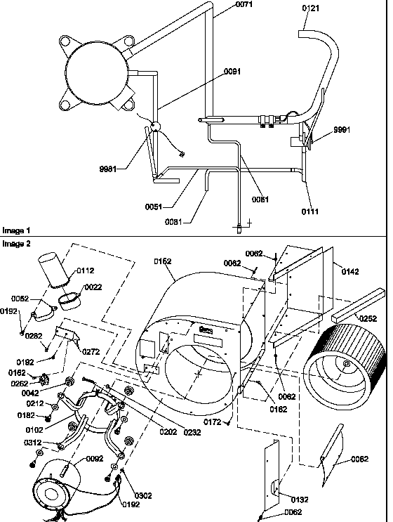 Amana PGB58B1352C/P1183311C tubing/blower diagram