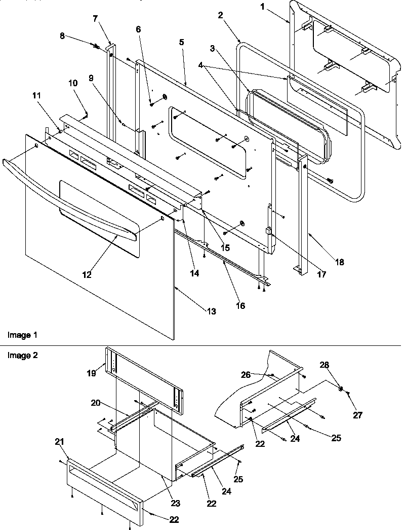 Amana ARG7301WW-P1143333NWW oven door and storage door diagram
