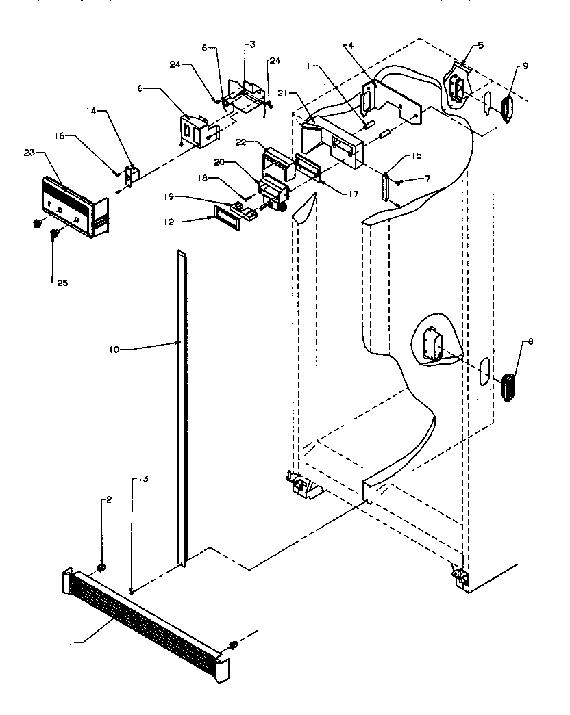 Amana SRI25S2W-P1194001WW refrigerator, freezer controls and cabinet parts diagram