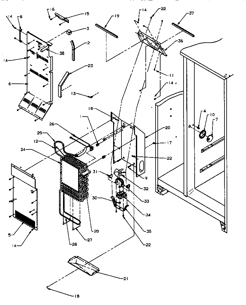 Amana SRI25S2W-P1194001WW freezer evaporator and air handling diagram