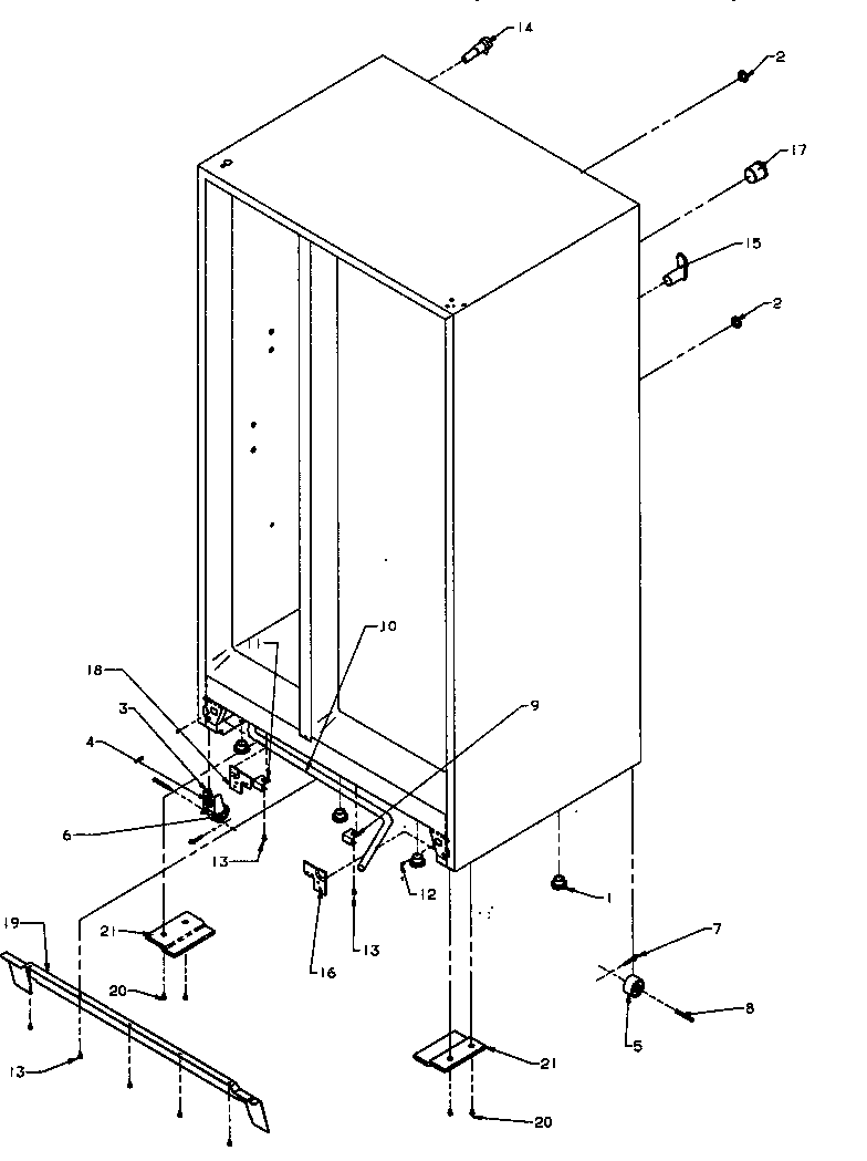 Amana SRI25S2W-P1194001WW drain tube, rollers and cabinet back diagram