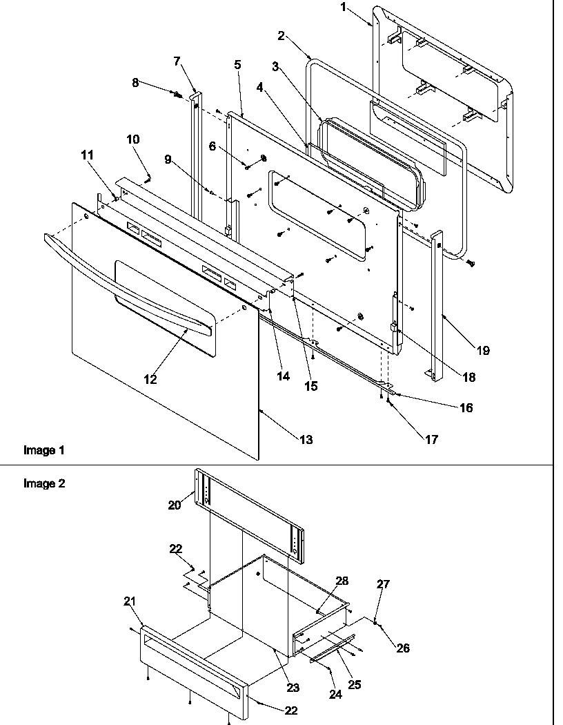 Amana ART6002W-P1143608NW oven door and storage diagram
