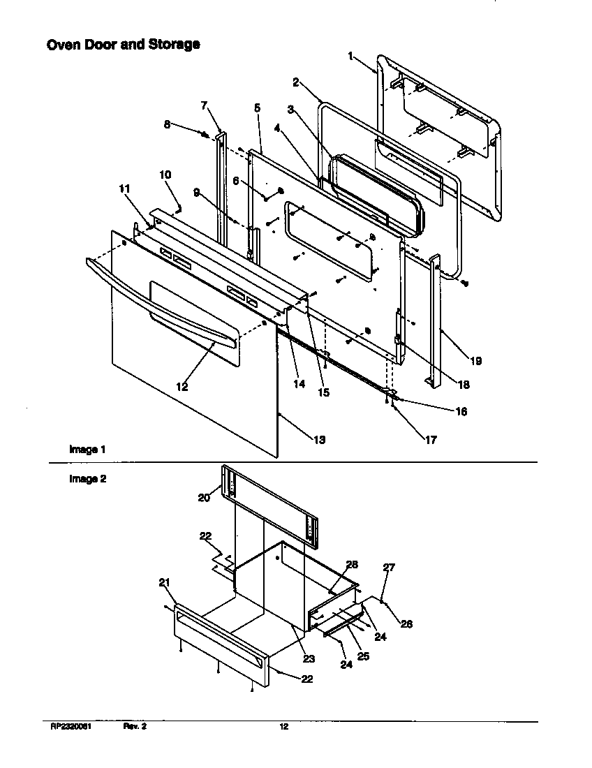 Amana ART6112LL-P1143610NLL oven door and storage diagram