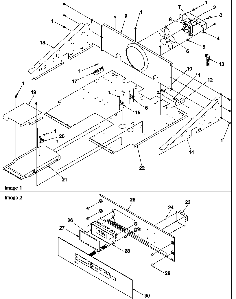 Amana AOES2730E-P1132357NE control compartment and control panel diagram