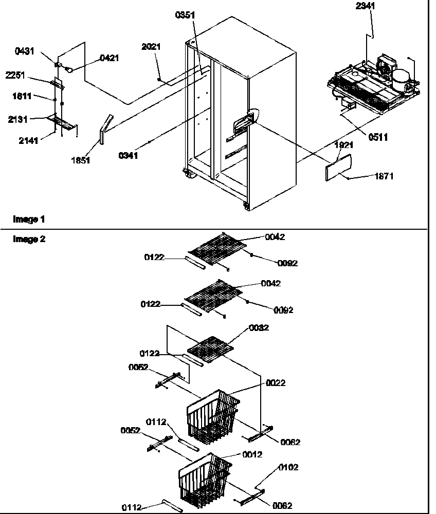 Amana 58637-P1317501WL freezer shelves and lights diagram