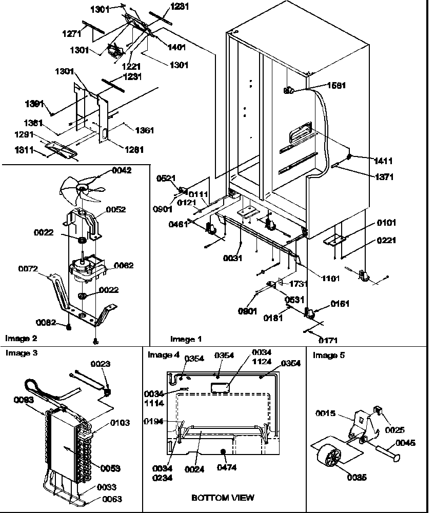 Amana 58637-P1317501WL drain systems, rollers, and evaporator assy diagram