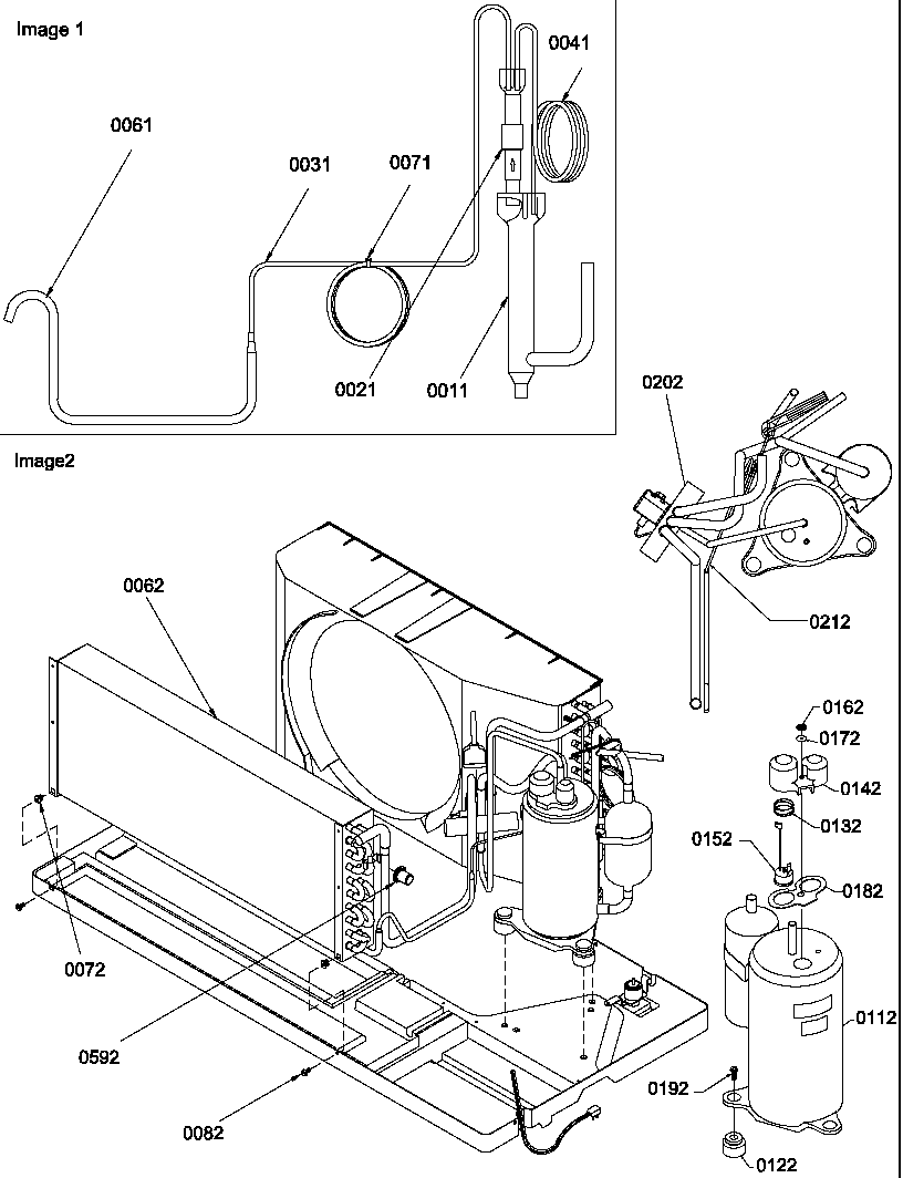 Amana PTH123A00AB/P1225116R compressor/tubing diagram