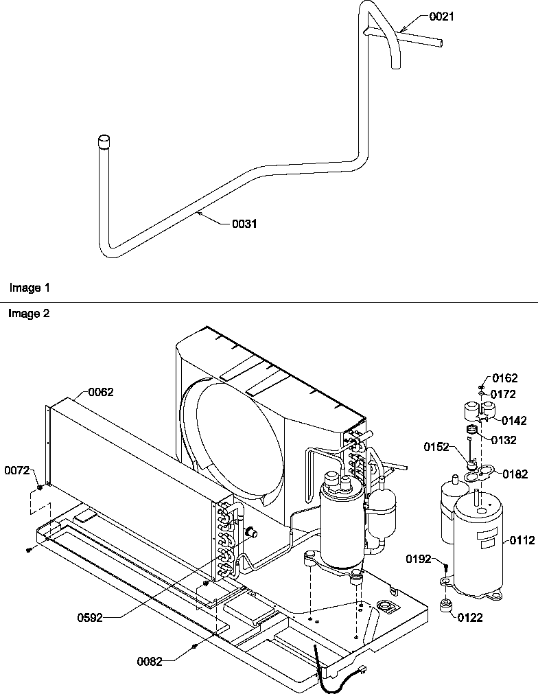 Amana PTC123A35CB/P1225204R compressor/tubing diagram