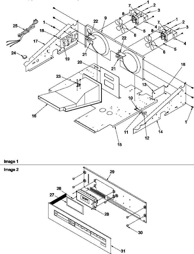 Amana AGOD2750E/P1132527NE control compartment and control panel diagram