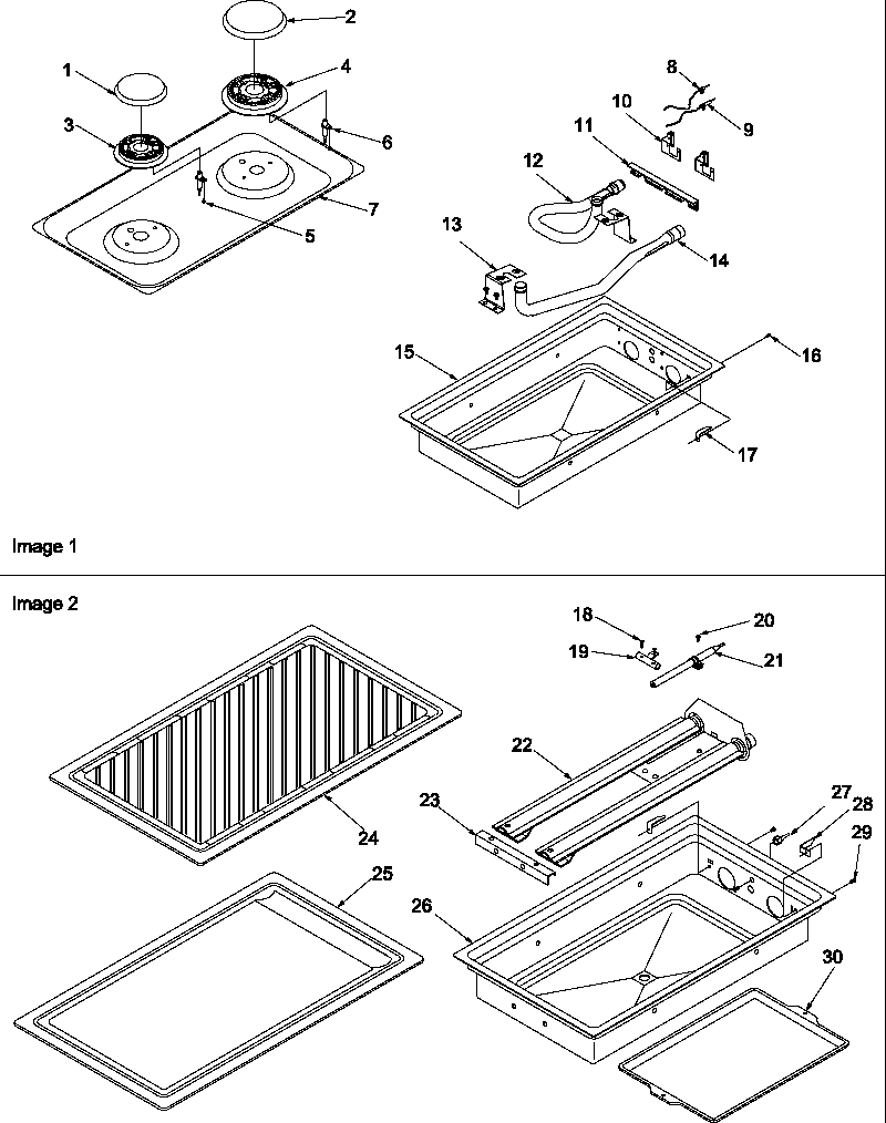 Amana AKGD3060SS/P1131629NSS burner, grille assy and acs200 griddle diagram